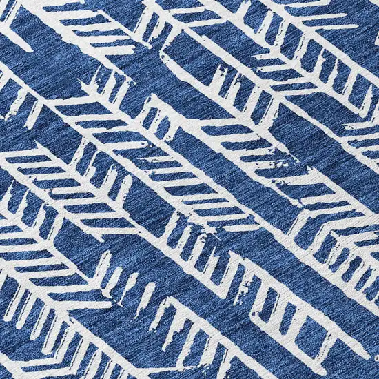 8' Navy Blue And Ivory Round Tribal Washable Indoor Outdoor Area Rug Photo 8