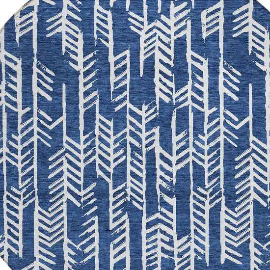 8' Navy Blue And Ivory Round Tribal Washable Indoor Outdoor Area Rug Photo 4