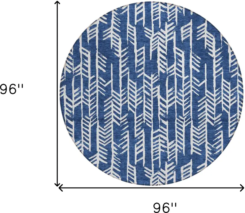 8' Navy Blue And Ivory Round Tribal Washable Indoor Outdoor Area Rug Photo 3