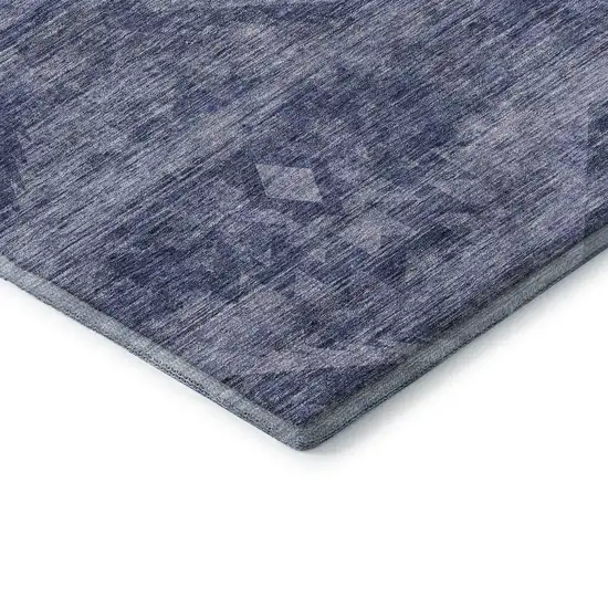 8' Navy Blue And Ivory Southwestern Washable Round Rug With UV Protection Photo 7