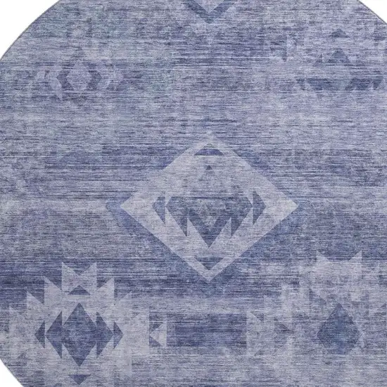 8' Navy Blue And Ivory Southwestern Washable Round Rug With UV Protection Photo 3