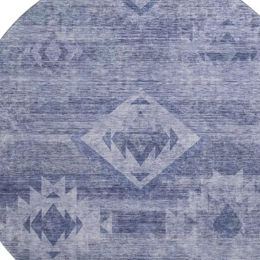 8' Navy Blue And Ivory Southwestern Washable Round Rug With UV Protection Photo 3
