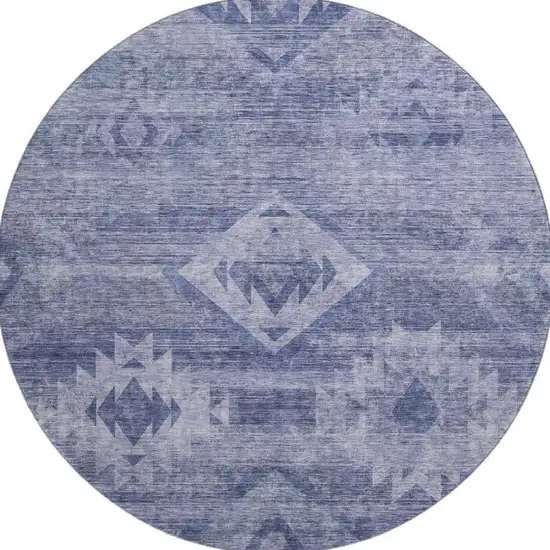 8' Navy Blue And Ivory Southwestern Washable Round Rug With UV Protection Photo 4