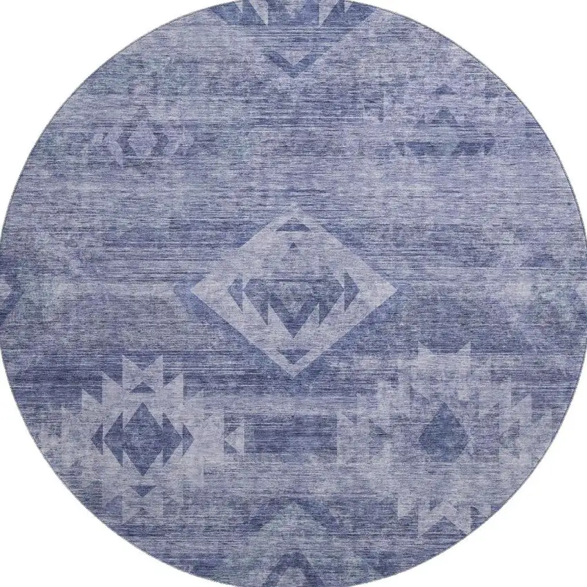 8' Navy Blue And Ivory Southwestern Washable Round Rug With UV Protection Photo 4