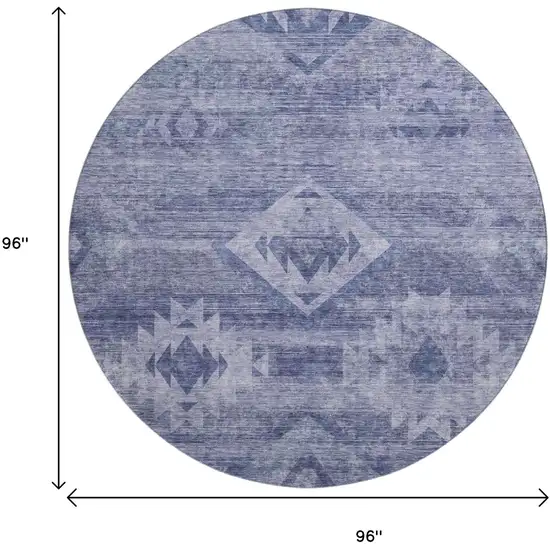8' Navy Blue And Ivory Southwestern Washable Round Rug With UV Protection Photo 3