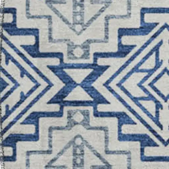 8' Navy Blue And Ivory Southwestern Washable Round Rug With UV Protection Photo 3