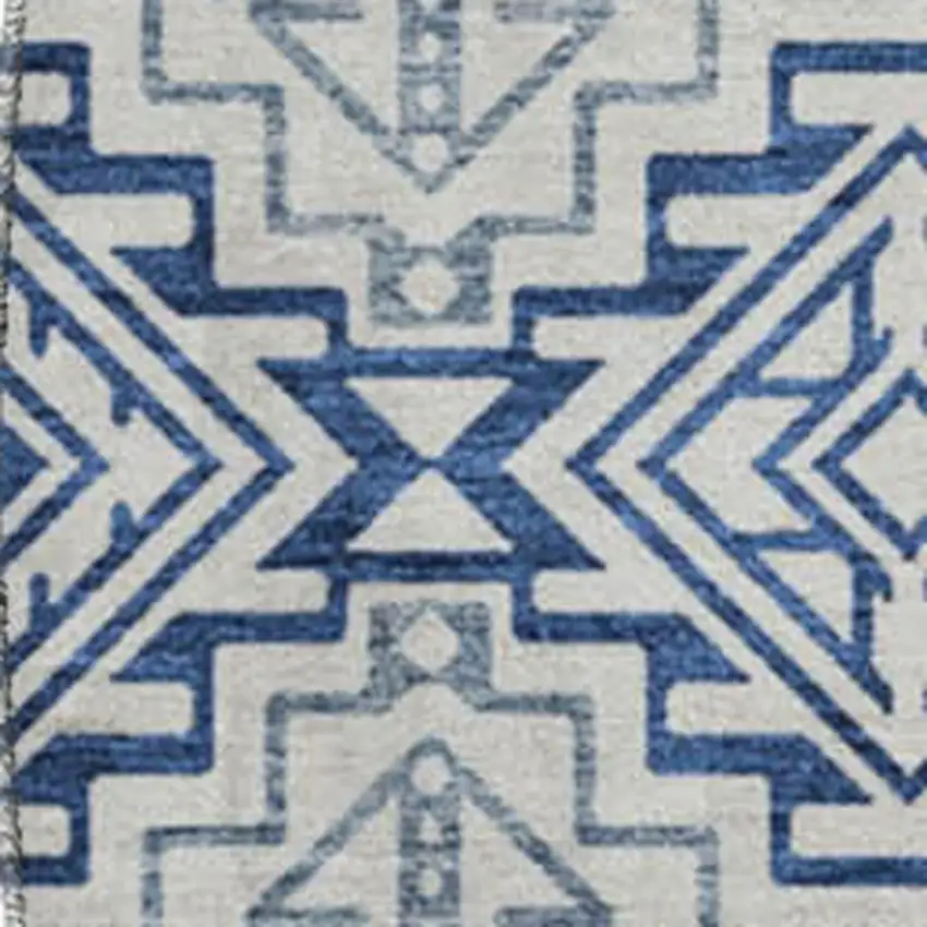 8' Navy Blue And Ivory Southwestern Washable Round Rug With UV Protection Photo 3