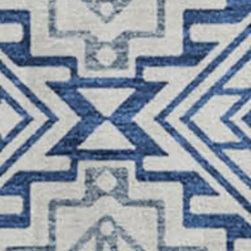 8' Navy Blue And Ivory Southwestern Washable Round Rug With UV Protection Photo 2