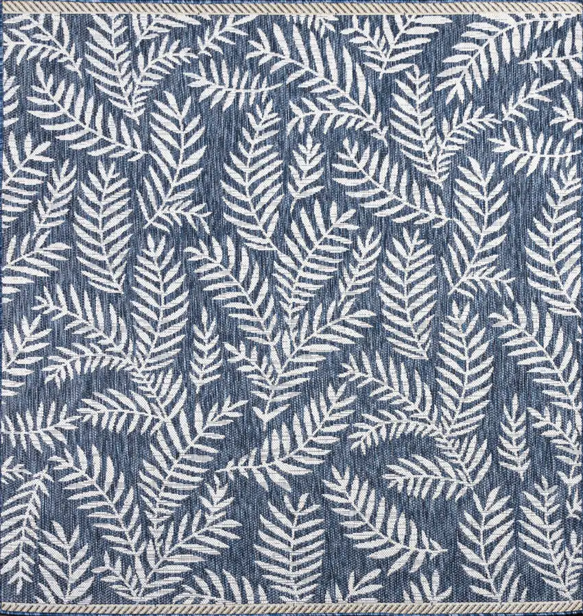 4' Navy Blue And Ivory Square Floral Indoor Outdoor Area Rug Photo 1