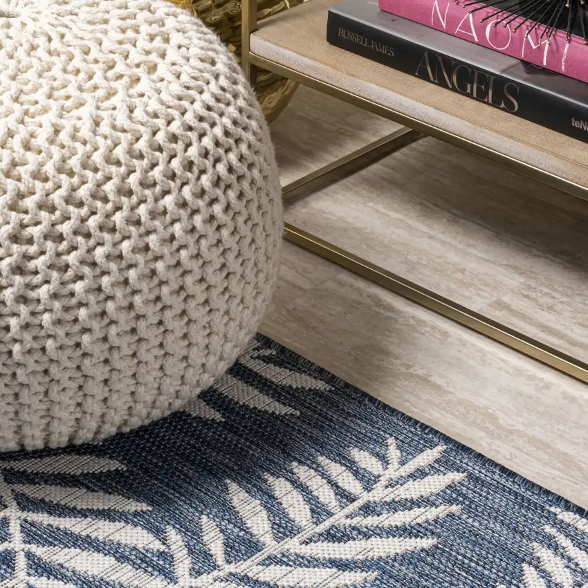 4' Navy Blue And Ivory Square Floral Indoor Outdoor Area Rug Photo 6