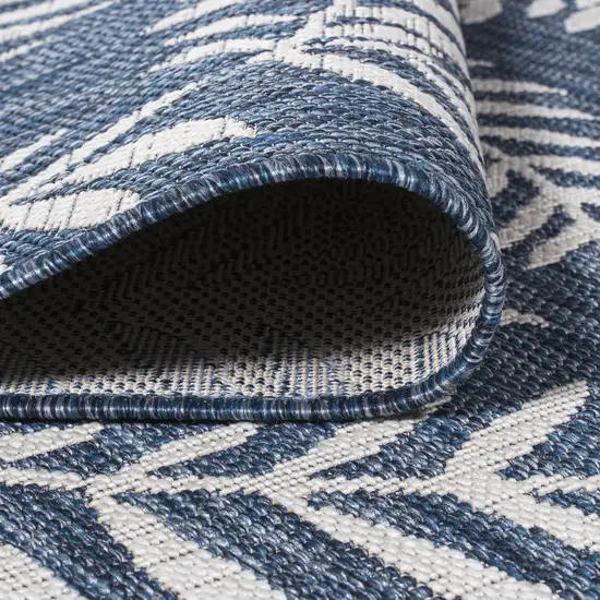 4' Navy Blue And Ivory Square Floral Indoor Outdoor Area Rug Photo 7