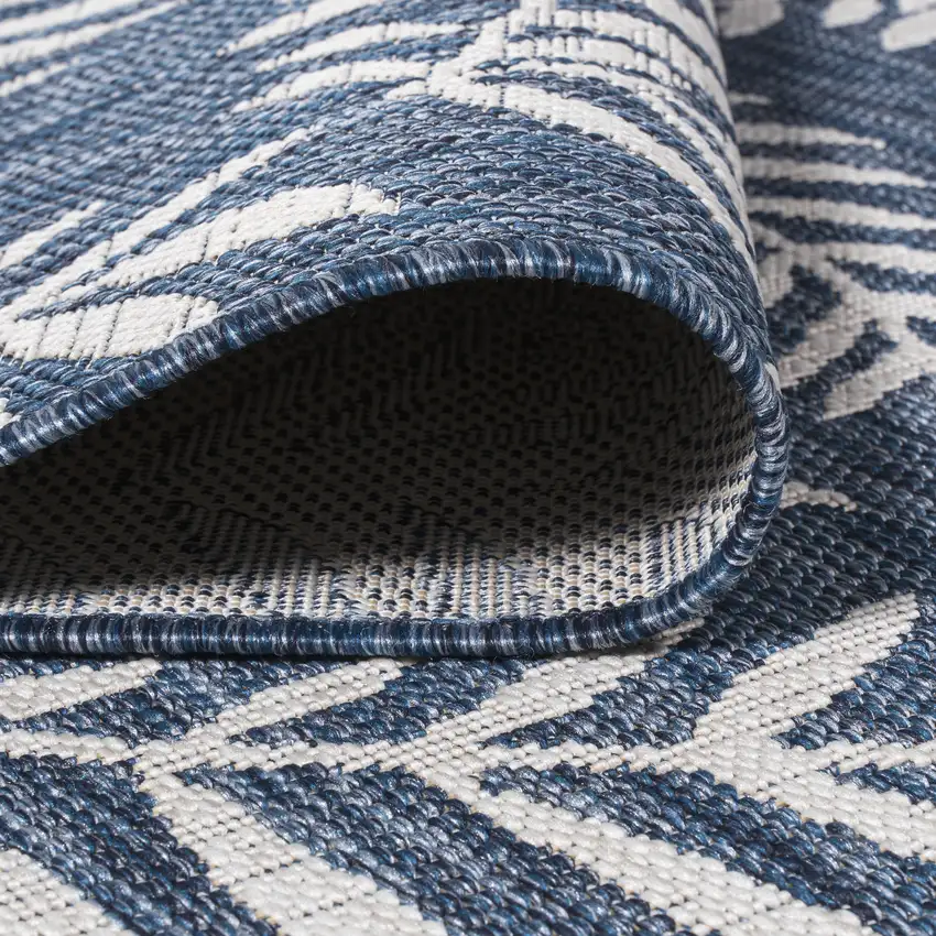 4' Navy Blue And Ivory Square Floral Indoor Outdoor Area Rug Photo 7