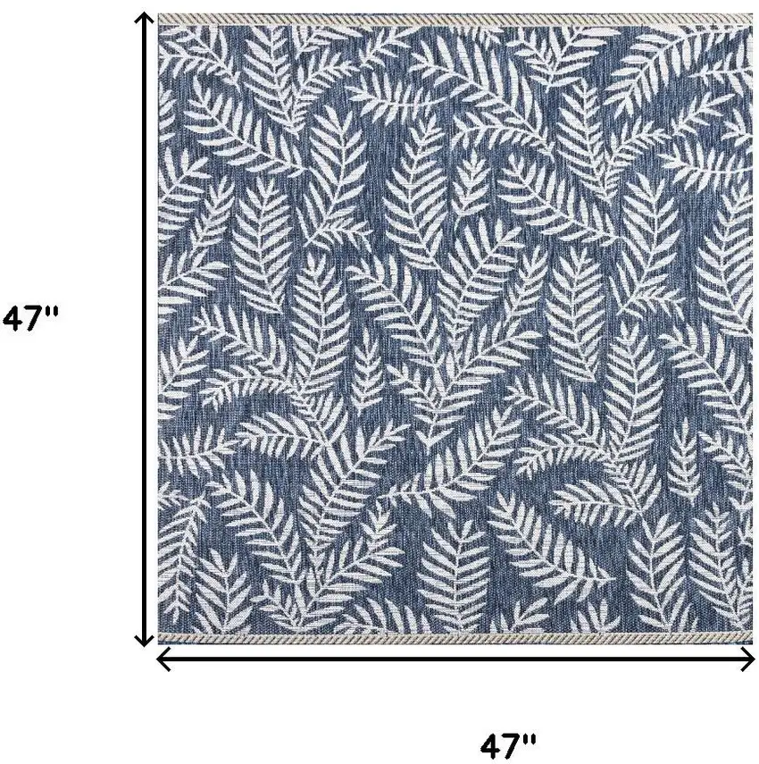 4' Navy Blue And Ivory Square Floral Indoor Outdoor Area Rug Photo 8