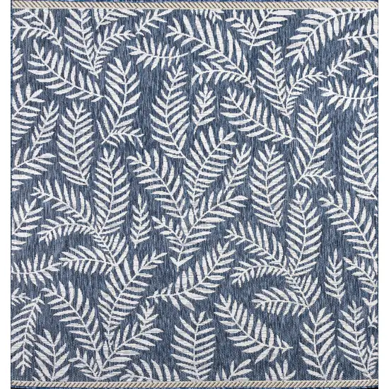 6' Navy Blue And Ivory Square Floral Indoor Outdoor Area Rug Photo 1