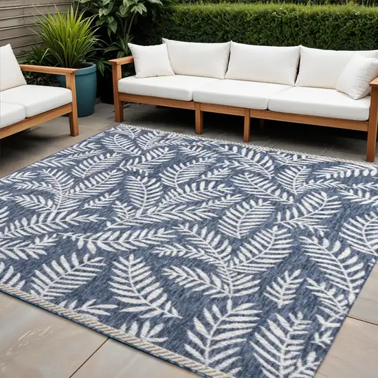 6' Navy Blue And Ivory Square Floral Indoor Outdoor Area Rug Photo 1