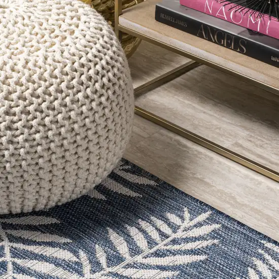 9' Navy Blue And Ivory Square Floral Indoor Outdoor Area Rug Photo 6