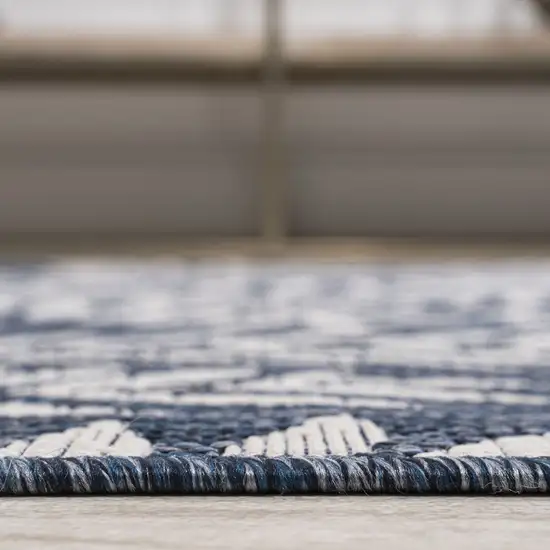 9' Navy Blue And Ivory Square Floral Indoor Outdoor Area Rug Photo 9