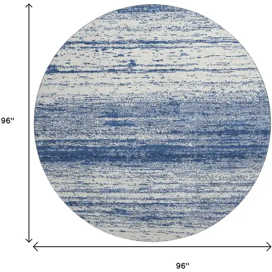 8' Navy Blue And Ivory Striped Washable Round Rug With UV Protection Photo 3