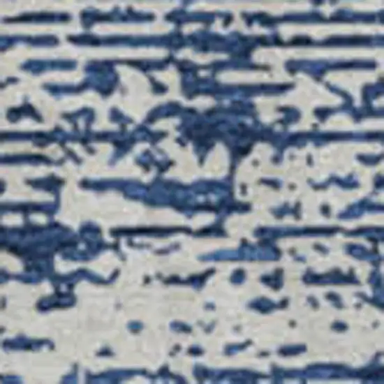 8' Navy Blue And Ivory Striped Washable Round Rug With UV Protection Photo 4