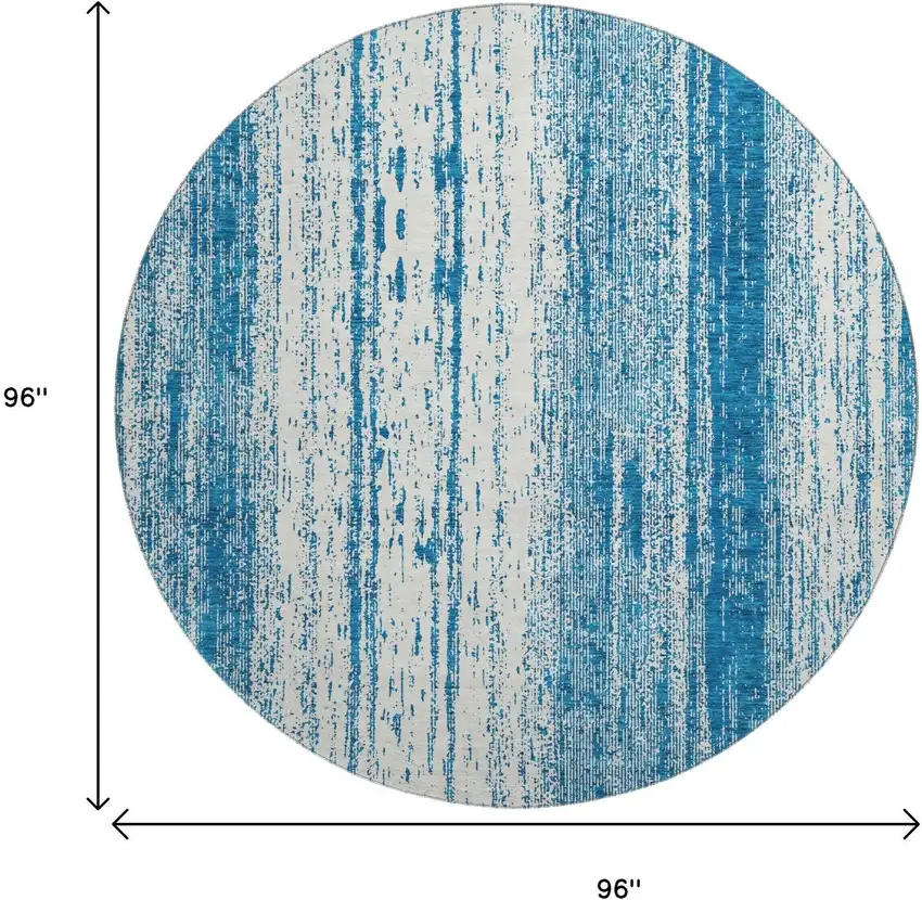 8' Navy Blue And Ivory Striped Washable Round Rug With UV Protection Photo 3