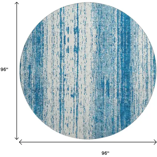 8' Navy Blue And Ivory Striped Washable Round Rug With UV Protection Photo 3