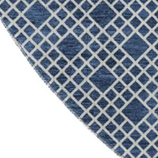 8' Navy Blue And Ivory Striped Washable Round Rug With UV Protection Photo 3