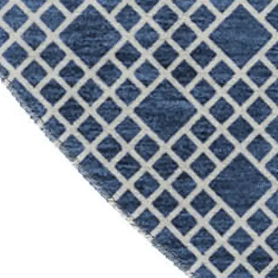 8' Navy Blue And Ivory Striped Washable Round Rug With UV Protection Photo 2