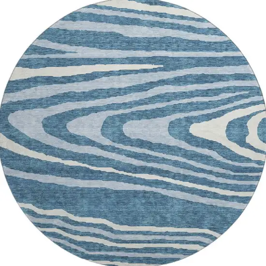 8' Navy Blue And Ivory Woodland Lodge Washable Round Rug With UV Protection Photo 3