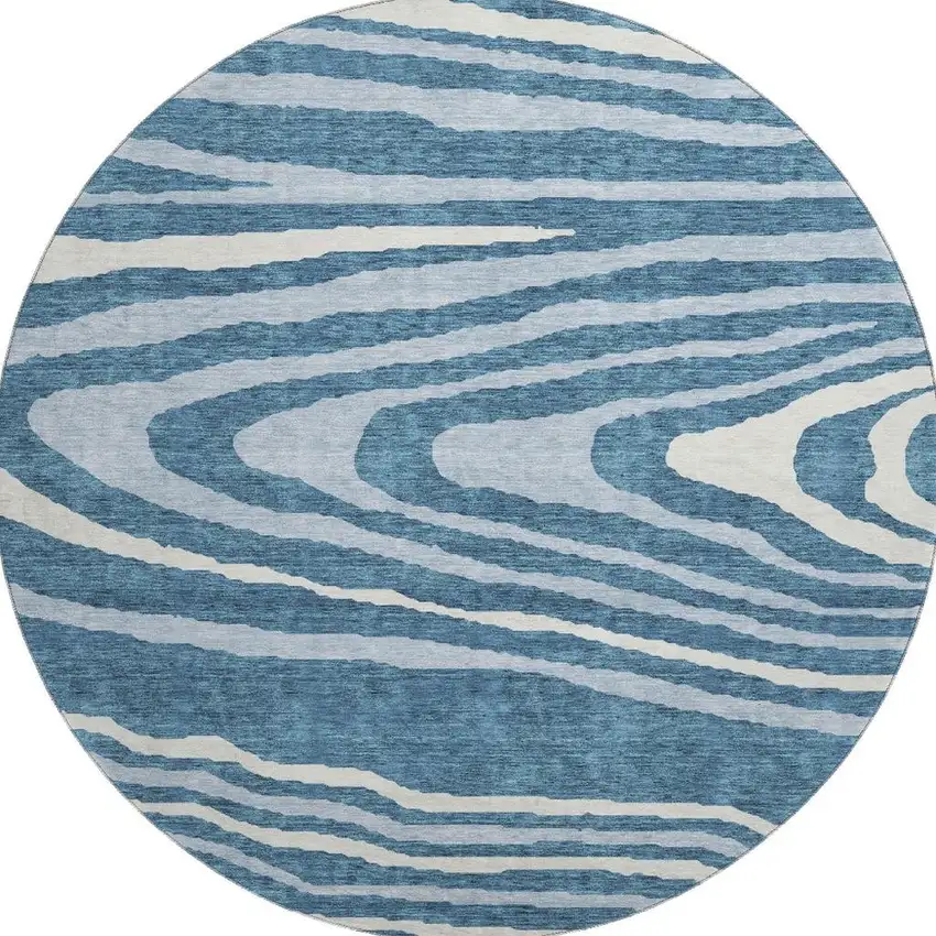 8' Navy Blue And Ivory Woodland Lodge Washable Round Rug With UV Protection Photo 3