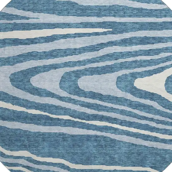 8' Navy Blue And Ivory Woodland Lodge Washable Round Rug With UV Protection Photo 2