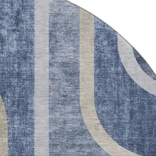 8' Navy Blue And Khaki Geometric Washable Round Rug With UV Protection Photo 3