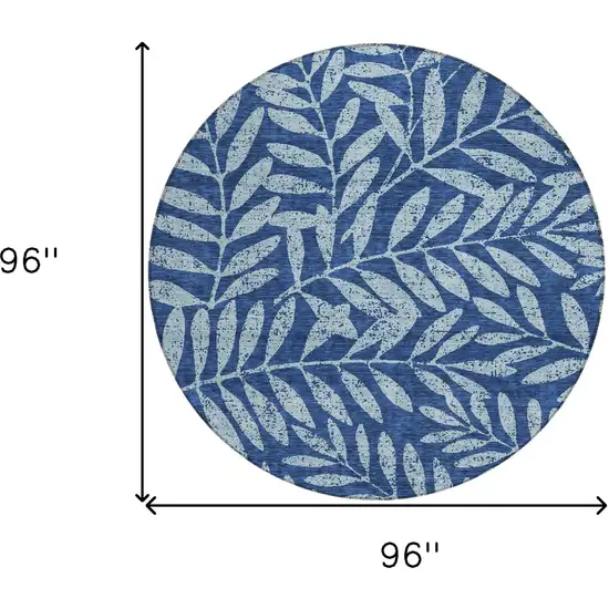 8' Navy Blue And Light Blue Round Floral Washable Indoor Outdoor Area Rug Photo 3