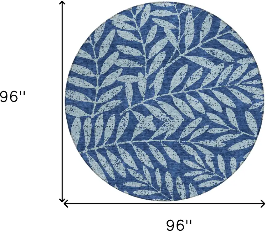 8' Navy Blue And Light Blue Round Floral Washable Indoor Outdoor Area Rug Photo 3