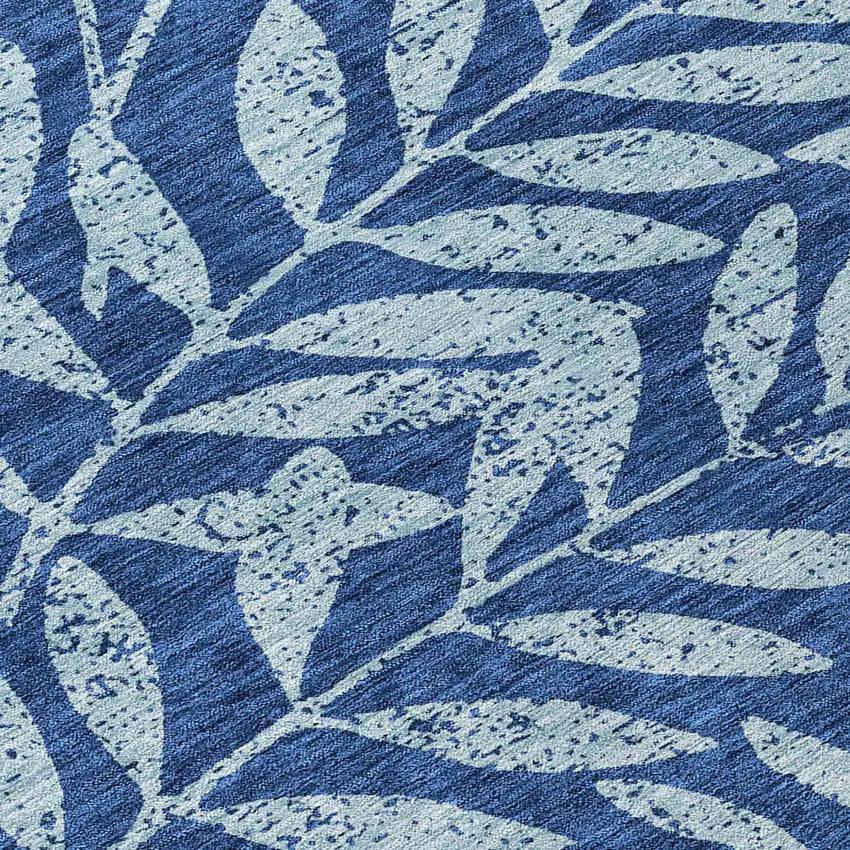 8' Navy Blue And Light Blue Round Floral Washable Indoor Outdoor Area Rug Photo 8