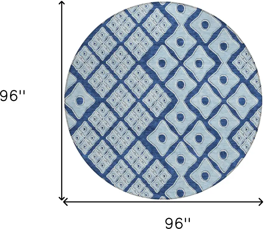 8' Navy Blue And Light Blue Round Geometric Washable Indoor Outdoor Area Rug Photo 3