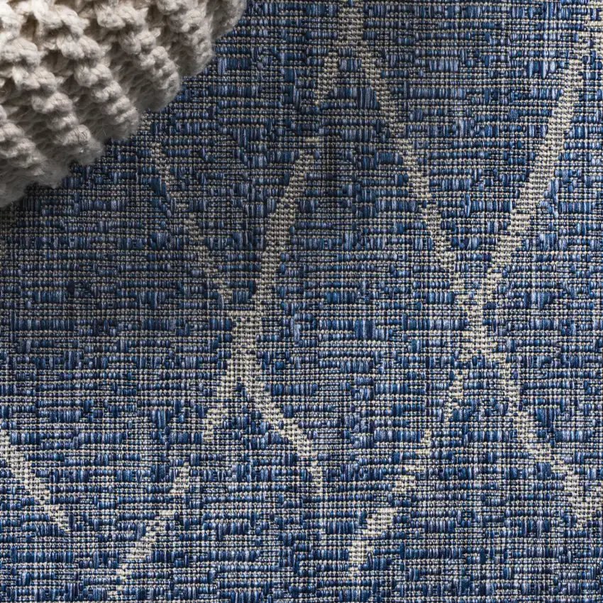 10' Navy Blue And Light Gray Moroccan Indoor Outdoor Runner Rug Photo 9