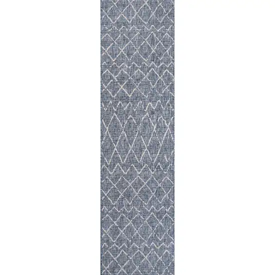 8' Navy Blue And Light Gray Moroccan Indoor Outdoor Runner Rug Photo 2