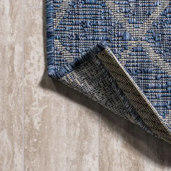 8' Navy Blue And Light Gray Moroccan Indoor Outdoor Runner Rug Photo 7