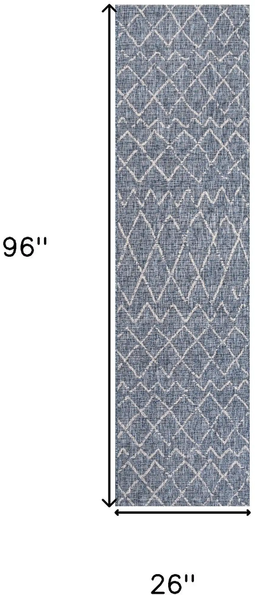 8' Navy Blue And Light Gray Moroccan Indoor Outdoor Runner Rug Photo 3