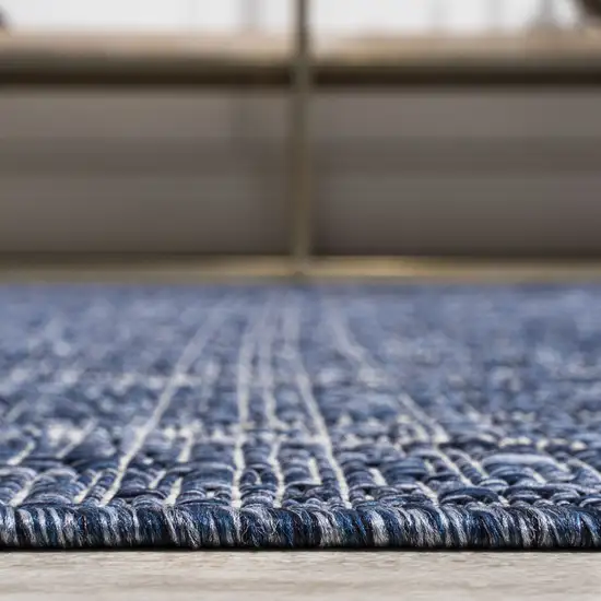 8' Navy Blue And Light Gray Moroccan Indoor Outdoor Runner Rug Photo 9