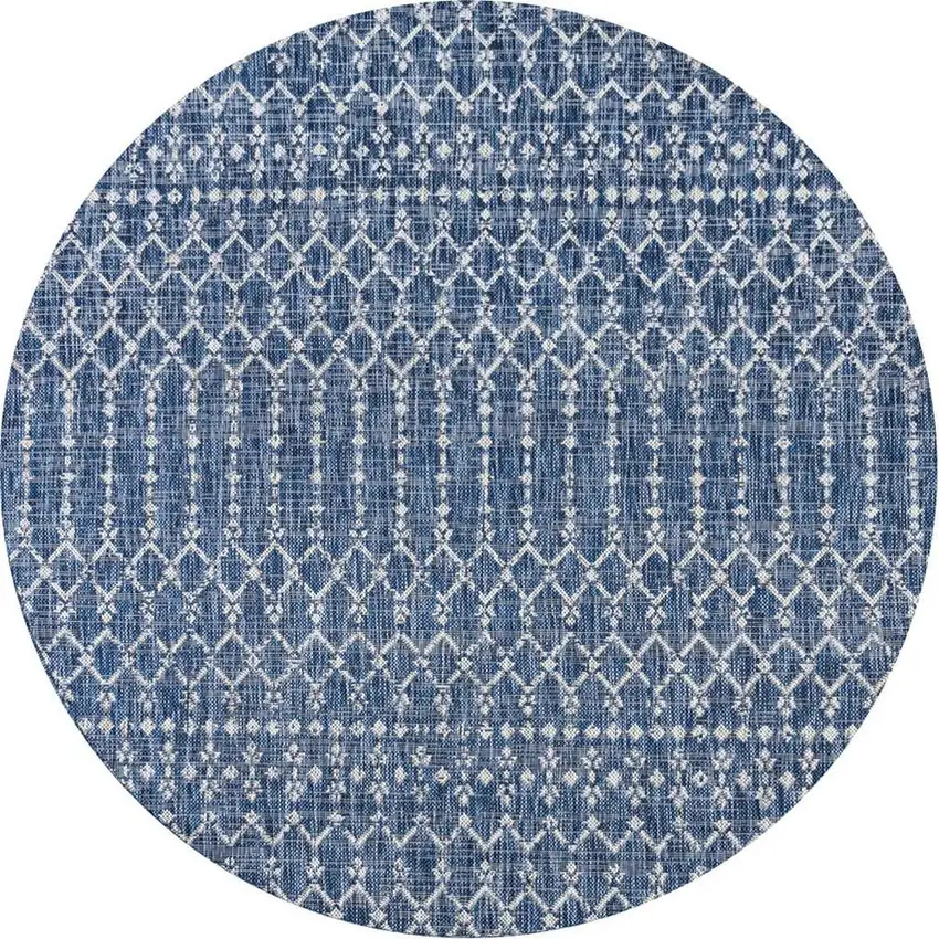 6' Navy Blue And Light Gray Round Trellis Indoor Outdoor Area Rug Photo 3