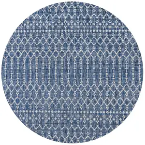 Photo of 6' Navy Blue And Light Gray Round Trellis Indoor Outdoor Area Rug