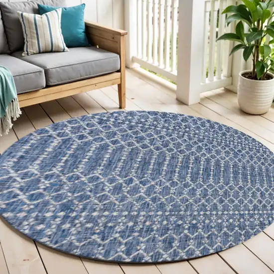 6' Navy Blue And Light Gray Round Trellis Indoor Outdoor Area Rug Photo 1