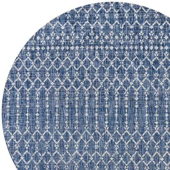 6' Navy Blue And Light Gray Round Trellis Indoor Outdoor Area Rug Photo 2