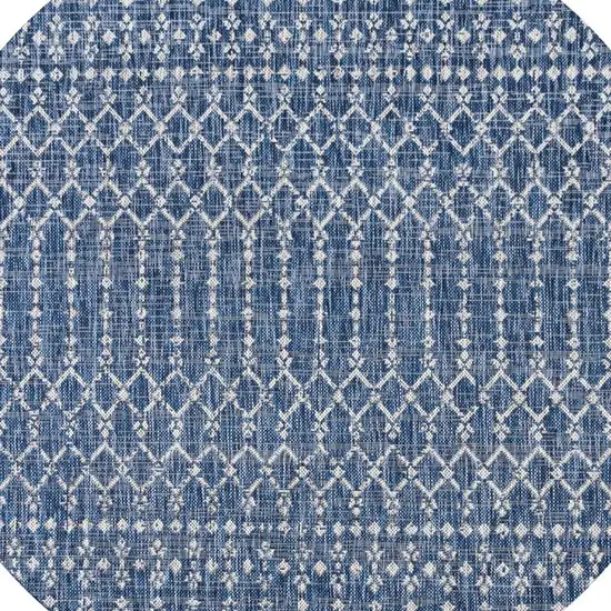 8' Navy Blue And Light Gray Round Trellis Indoor Outdoor Area Rug Photo 2