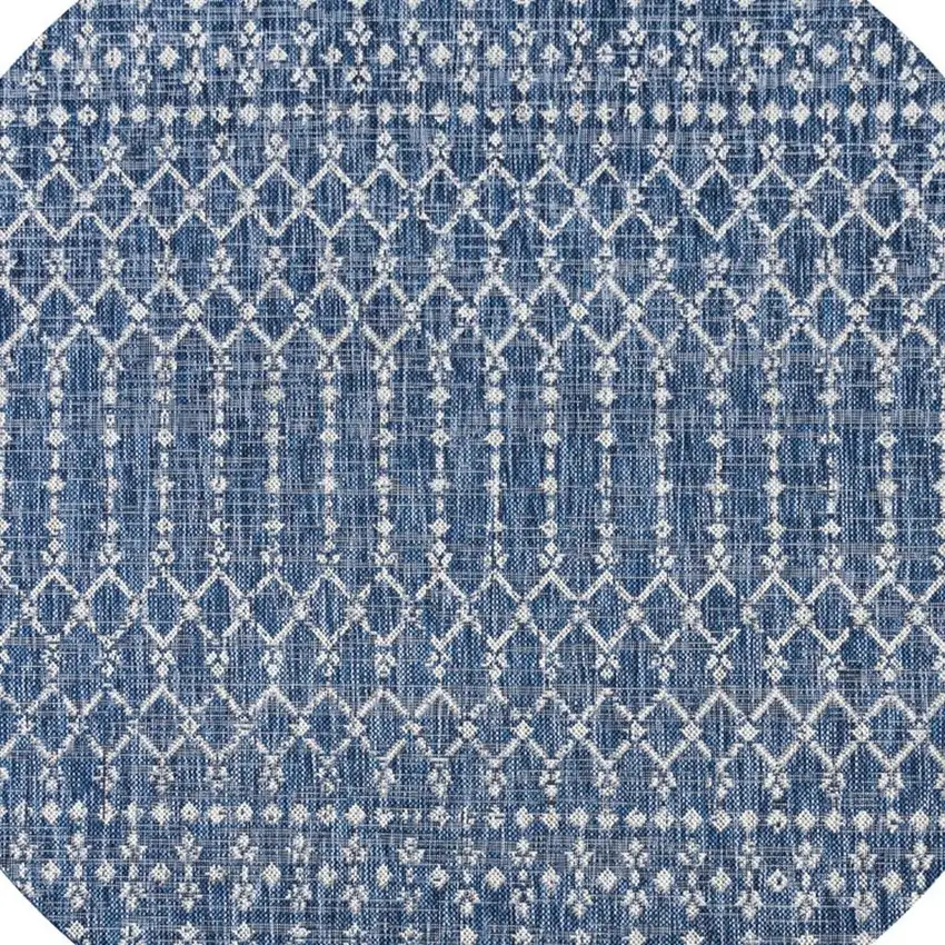 8' Navy Blue And Light Gray Round Trellis Indoor Outdoor Area Rug Photo 2
