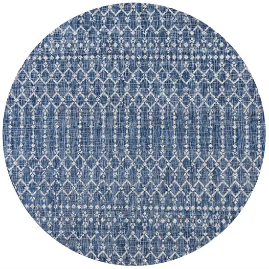 8' Navy Blue And Light Gray Round Trellis Indoor Outdoor Area Rug Photo 1