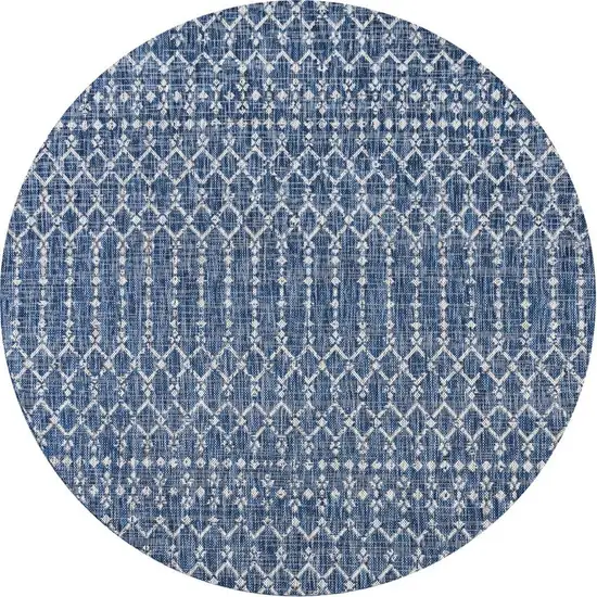 9' Navy Blue And Light Gray Round Trellis Indoor Outdoor Area Rug Photo 3