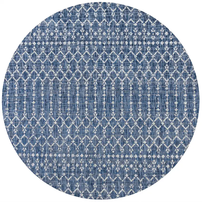 9' Navy Blue And Light Gray Round Trellis Indoor Outdoor Area Rug Photo 1
