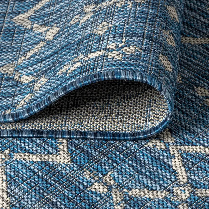 4' Navy Blue And Light Gray Square Trellis Indoor Outdoor Area Rug Photo 9